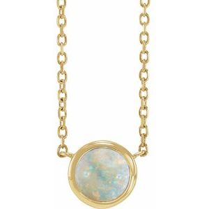 Cabochon Natural White Opal Solitaire Bezel-Set Necklace (Style 87613)