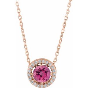 Natural Pink Tourmaline And .05 Ctw Natural Diamond Necklace (Style 86066)