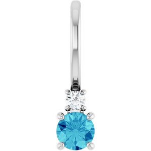 Natural Blue Zircon And .02 Ct Natural Diamond Charm/Pendant (Style 88002)