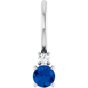Natural Blue Sapphire And .02 Ct Natural Diamond Charm/Pendant (Style 88002)