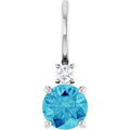 Natural Blue Zircon And .03 Ct Natural Diamond Charm/Pendant (Style 88002)