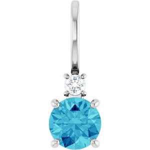Natural Blue Zircon And .03 Ct Natural Diamond Charm/Pendant (Style 88002)
