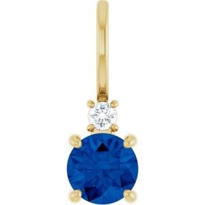Natural Blue Sapphire And .03 Ct Natural Diamond Charm/Pendant (Style 88002)