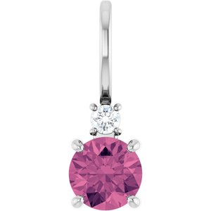 Natural Pink Tourmaline And .03 Ct Natural Diamond Charm/Pendant (Style 88002)