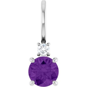 Natural Amethyst And .03 Ct Natural Diamond Charm/Pendant (Style 88002)