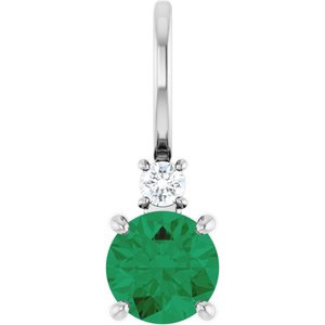 Natural Emerald And .03 Ct Natural Diamond Charm/Pendant (Style 88002)