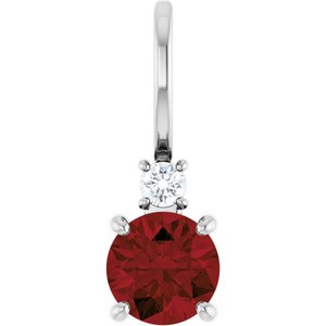 Natural Mozambique Garnet And .03 Ct Natural Diamond Charm/Pendant (Style 88002)