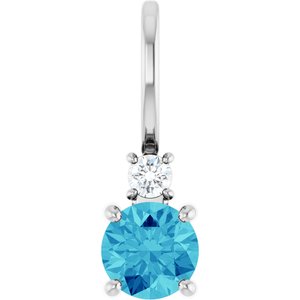 Natural Blue Zircon And .03 Ct Natural Diamond Charm/Pendant (Style 88002)