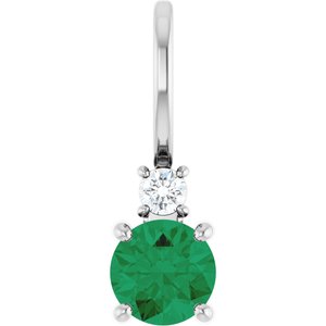 Natural Emerald And .03 Ct Natural Diamond Charm/Pendant (Style 88002)