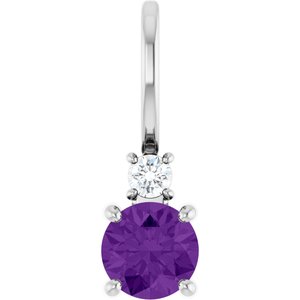 Natural Amethyst And .03 Ct Natural Diamond Charm/Pendant (Style 88002)