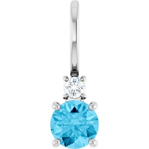 Natural Aquamarine And .03 Ct Natural Diamond Charm/Pendant (Style 88002)