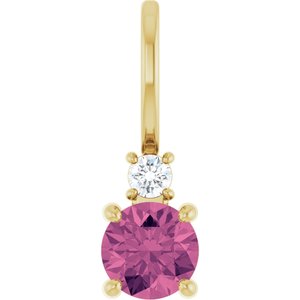 Natural Pink Tourmaline And .03 Ct Natural Diamond Charm/Pendant (Style 88002)