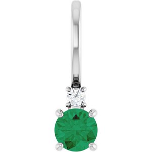 Natural Emerald And .02 Ct Natural Diamond Charm/Pendant (Style 88002)
