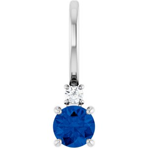 Natural Blue Sapphire And .02 Ct Natural Diamond Charm/Pendant (Style 88002)