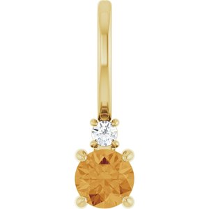 Natural Citrine And .02 Ct Natural Diamond Charm/Pendant (Style 88002)