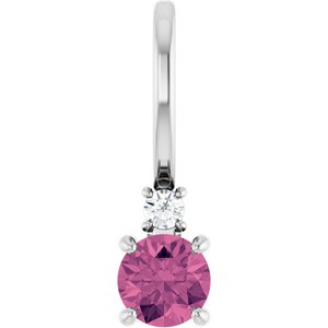 Natural Pink Tourmaline And .02 Ct Natural Diamond Charm/Pendant (Style 88002)