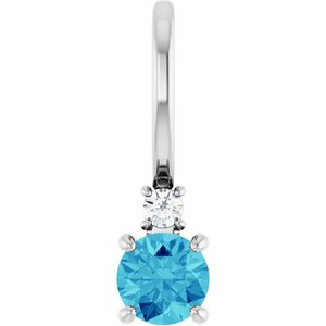 Natural Blue Zircon And .02 Ct Natural Diamond Charm/Pendant (Style 88002)