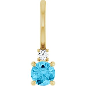 Natural Aquamarine And .02 Ct Natural Diamond Charm/Pendant (Style 88002)