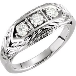 14K White Gold 1/2 CTW Natural Diamond Three-Stone Leaf Ring (Style 122226)