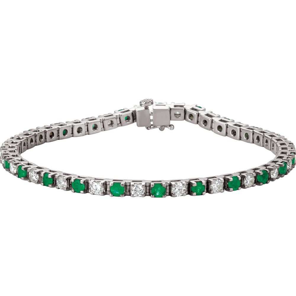 14K White Natural Emerald & 2 CTW Natural Diamond Line 7" Bracelet