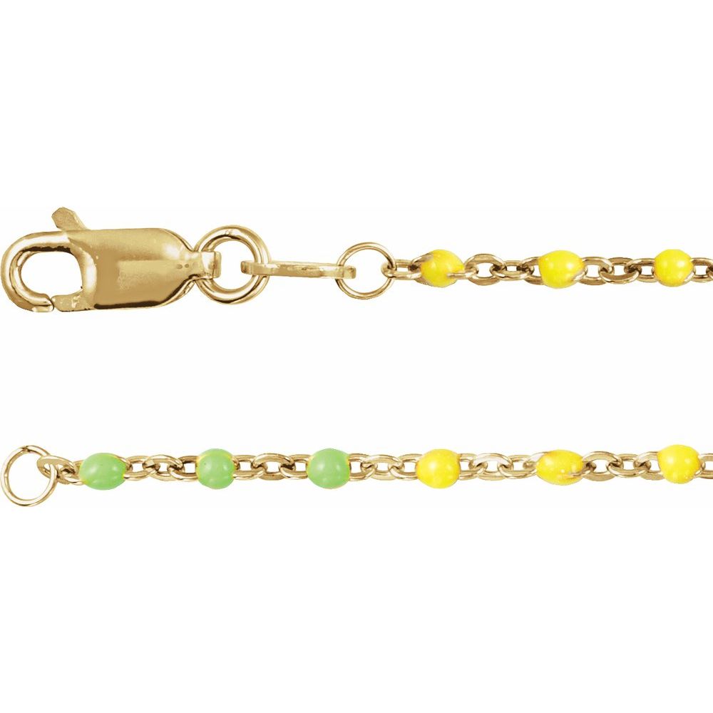 14K Yellow Gold-Filled 1.7 mm Multicolor Enamel Bead Cable 16" Chain