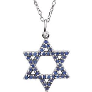 Blue Sapphire Star Of David Necklace (Style R45253)