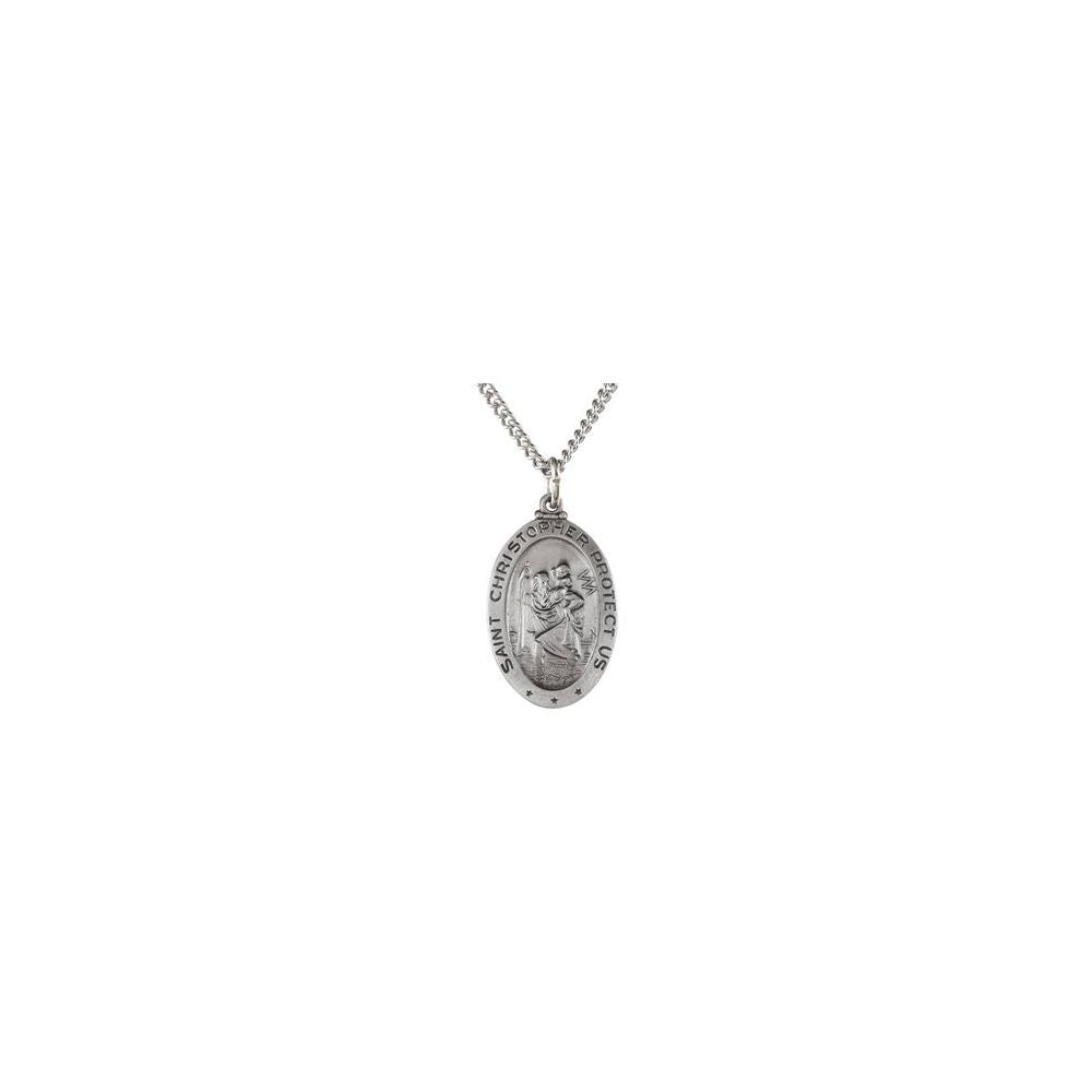 Sterling Silver 24x16 mm Oval St. Christopher 24" Necklace