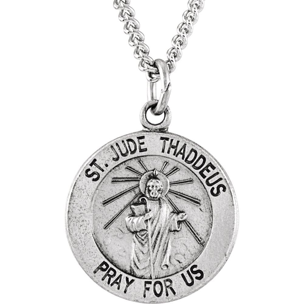 Sterling Silver 15 mm Round St. Jude Thaddeus Medal 18" Necklace