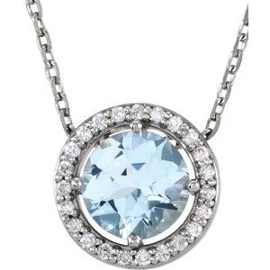 Natural Blue Zircon And .05 Ctw Natural Diamond Necklace (Style 86066)