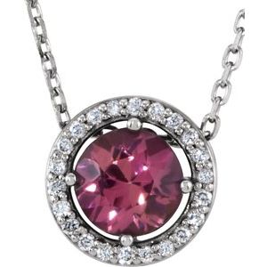 Natural Pink Tourmaline And .05 Ctw Natural Diamond Necklace (Style 86066)