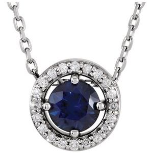 Natural Blue Sapphire And .05 Ctw Natural Diamond Necklace (Style 86066)