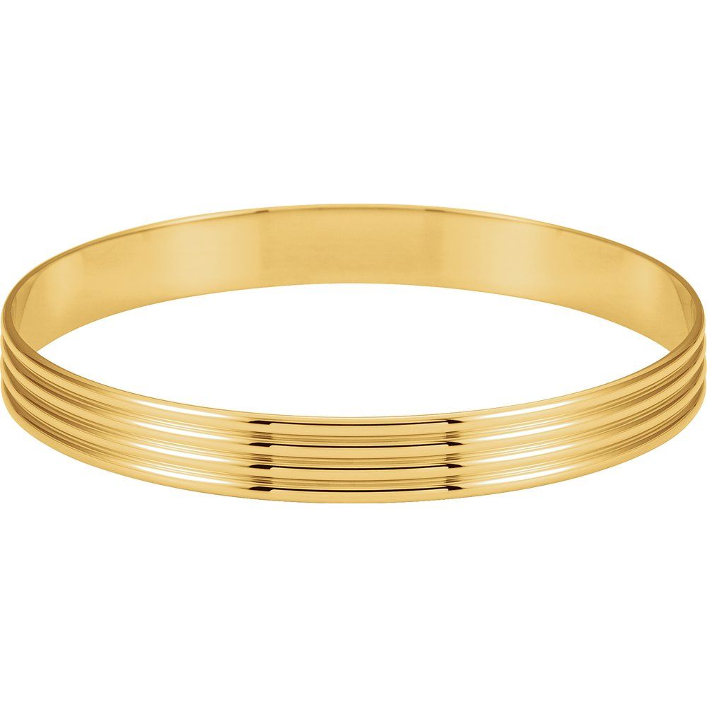 14K Yellow 8 mm Grooved Bangle 7 1/2" Bracelet