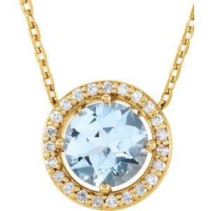 Natural Aquamarine And .06 Ctw Natural Diamond Necklace (Style 86066)