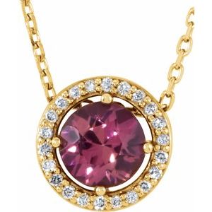 Natural Pink Tourmaline And .05 Ctw Natural Diamond Necklace (Style 86066)