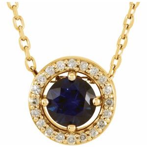 Natural Blue Sapphire And .05 Ctw Natural Diamond Necklace (Style 86066)
