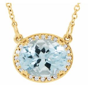 Natural Aquamarine And .04 Ctw Natural Diamond Necklace (Style 85903)