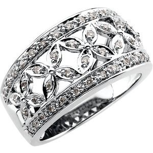 14K White Gold 1/3 CTW Natural Diamond Etruscan-Style Floral Ring (Style 63309)