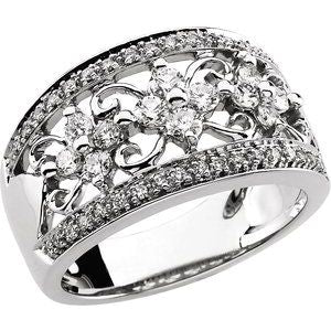 14K White Gold 3/4 CTW Natural Diamond Filigree Ring (Style 63310)