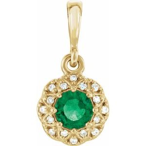Natural Emerald And .04 Ctw Natural Diamond Pendant (Style 86246)