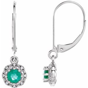 Natural Emerald And .08 Ctw Natural Diamond Earrings (Style 86247)