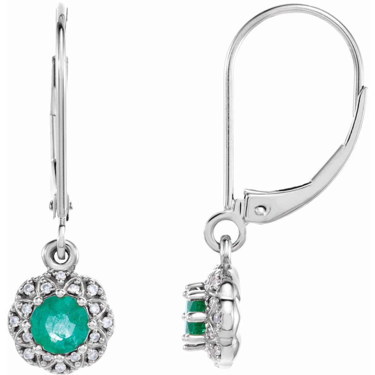 Natural Emerald And .08 Ctw Natural Diamond Earrings (Style 86247)