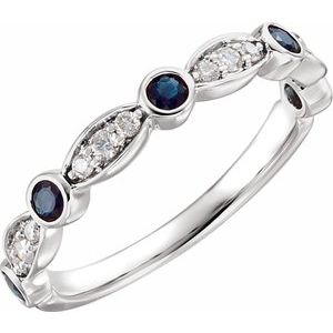 Natural Blue Sapphire And 1/6 CTW Natural Diamond Ring (Style 651989)