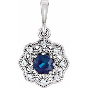Natural Sapphire And .06 Ctw Natural Diamond Pendant (Style 86242)