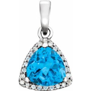 Natural Swiss Blue Topaz And 1/10 Ctw Natural Diamond Pendant (Style 86281)