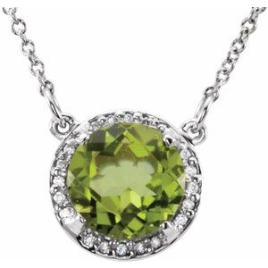 Natural Peridot And Natural Diamond Necklace (Style 85905)
