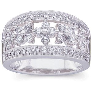 14K White Gold 3/4 CTW Natural Diamond Floral Ring (Style 63301)
