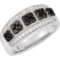 14K White Gold 3/4 CTW Natural Black and White Diamond Cluster Ring (Style 69499)