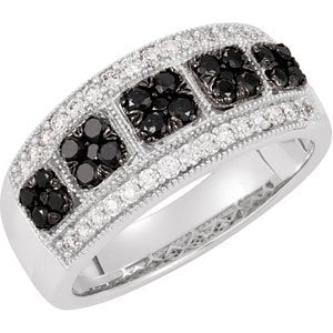 14K White Gold 3/4 CTW Natural Black and White Diamond Cluster Ring (Style 69499)