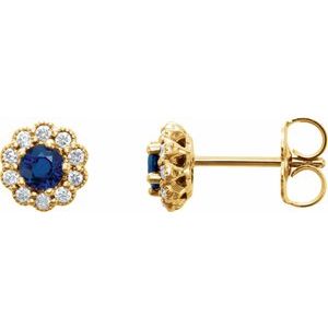 Natural Blue Sapphire And 1/8 Ctw Natural Diamond Earrings (Style 86254)