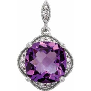 Natural Amethyst And 1/10 Ctw Natural Diamond Pendant (Style 86313)
